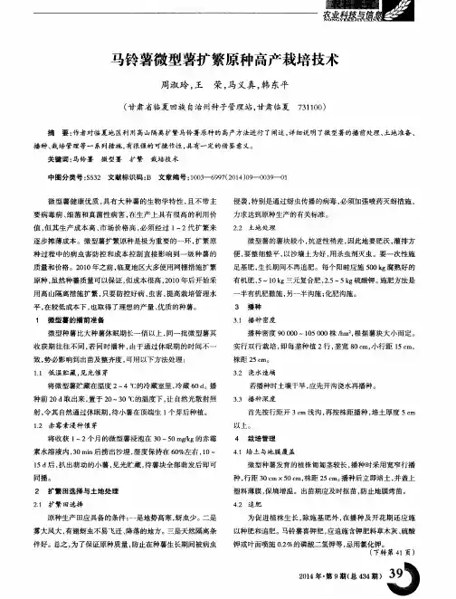 马铃薯微型薯扩繁原种高产栽培技术