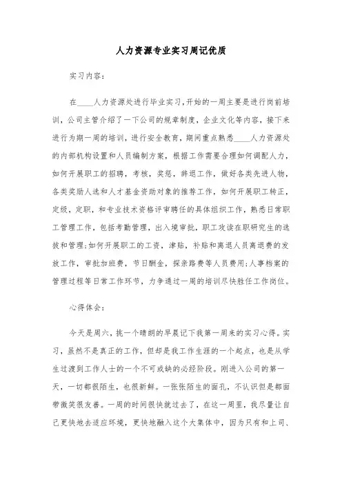 人力资源专业实习周记优质（六篇）