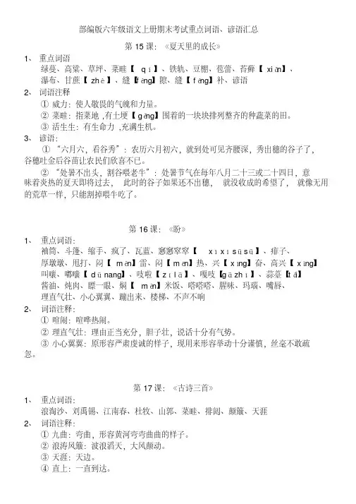 部编版六年级语文上册期末考试重点词语汇总