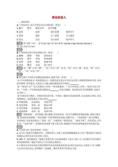 2019-2020学年高中语文 桥边的老人习题(含解析)新人教选修《外国小说欣赏》