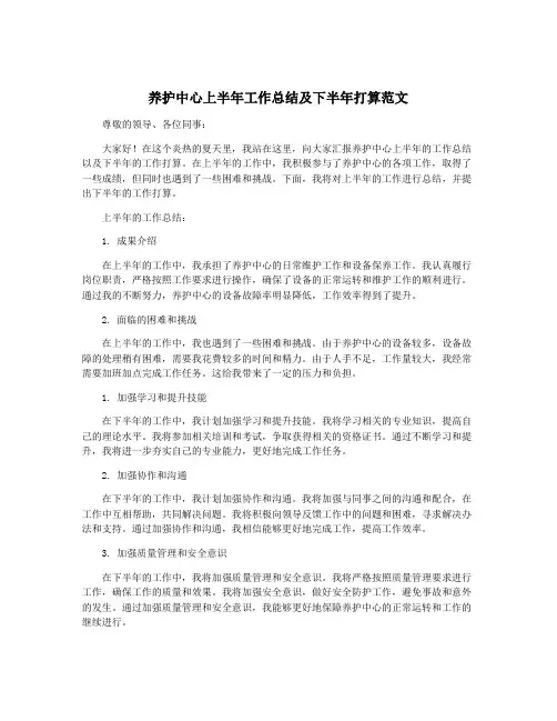 养护中心上半年工作总结及下半年打算范文