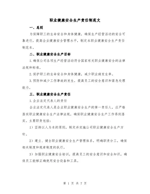 职业健康安全生产责任制范文（二篇）