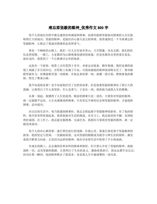 难忘那坚毅的眼神_优秀作文800字