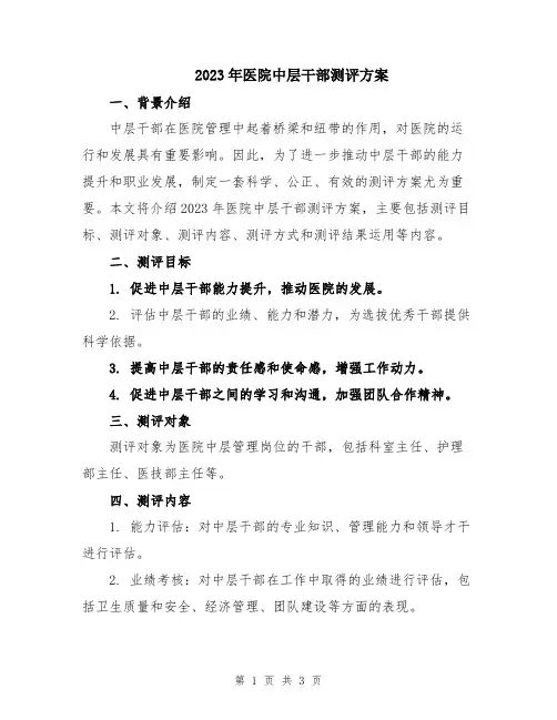 2023年医院中层干部测评方案