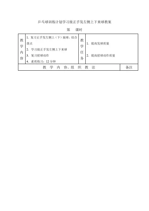 乒乓球训练计划学习接正手发左侧上下来球教案