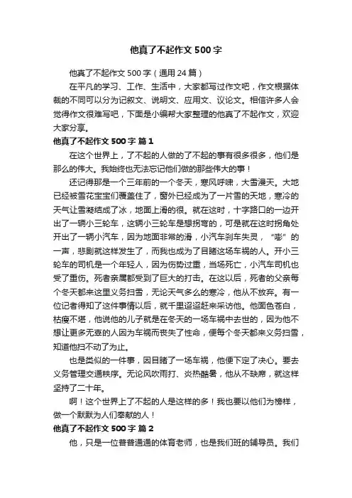 他真了不起作文500字（通用24篇）