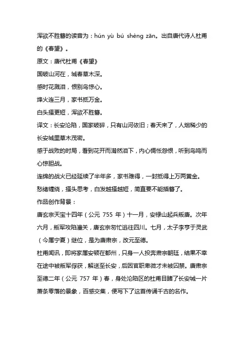 浑欲不胜簪怎么读