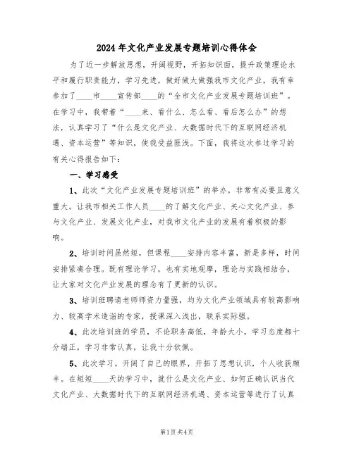 2024年文化产业发展专题培训心得体会(2篇)