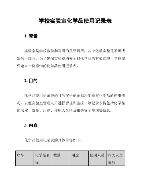 学校实验室化学品使用记录表