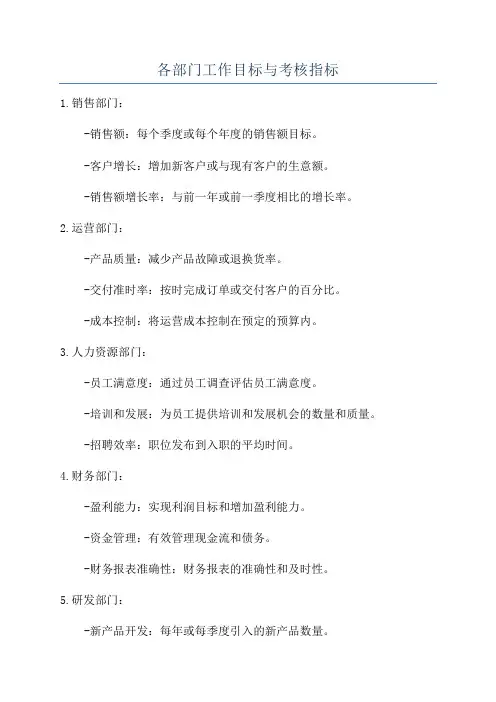 各部门工作目标与考核指标