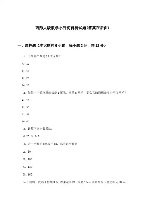 西师大版数学小升初试题与参考答案