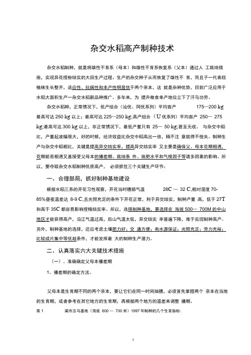 水稻制种技术