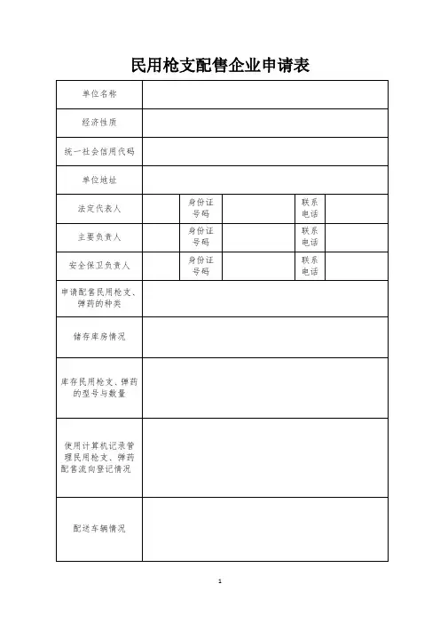 民用枪支配售企业申请表