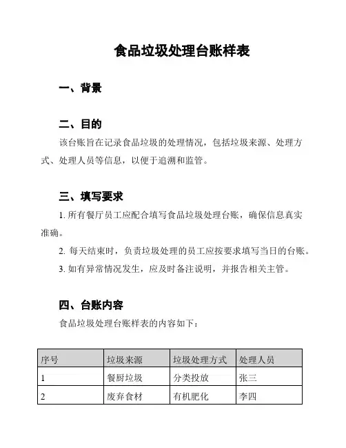 食品垃圾处理台账样表