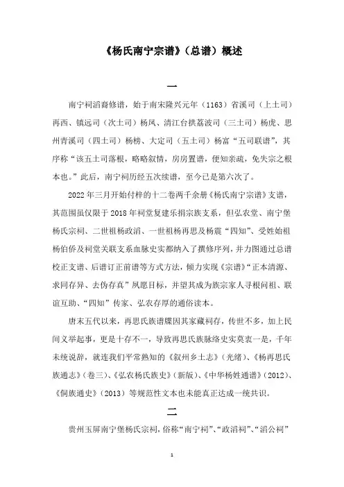 《杨氏南宁宗谱》(卷一)概述