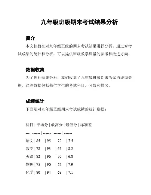 九年级班级期末考试结果分析