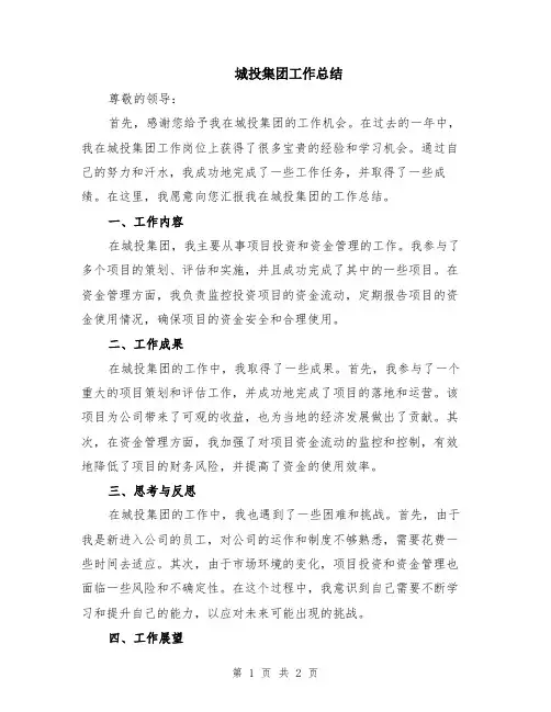 城投集团工作总结