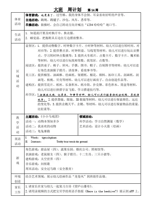幼儿园班级周计划第14周