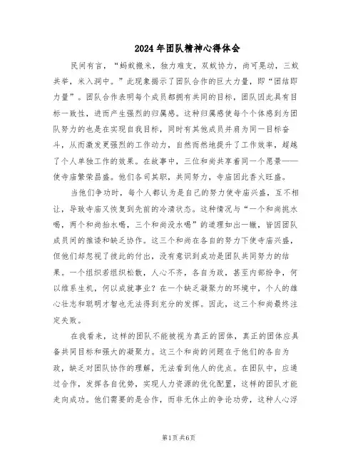 2024年团队精神心得体会（五篇）
