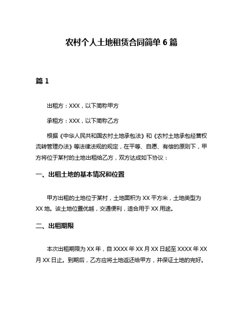 农村个人土地租赁合同简单6篇