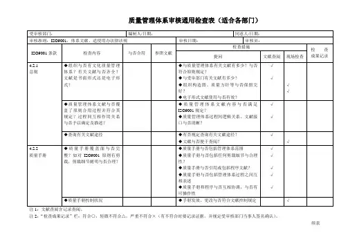2022年内审检查表全套企业各部门通用