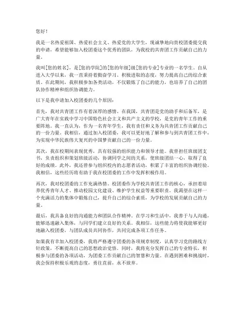 申请校团委申请书