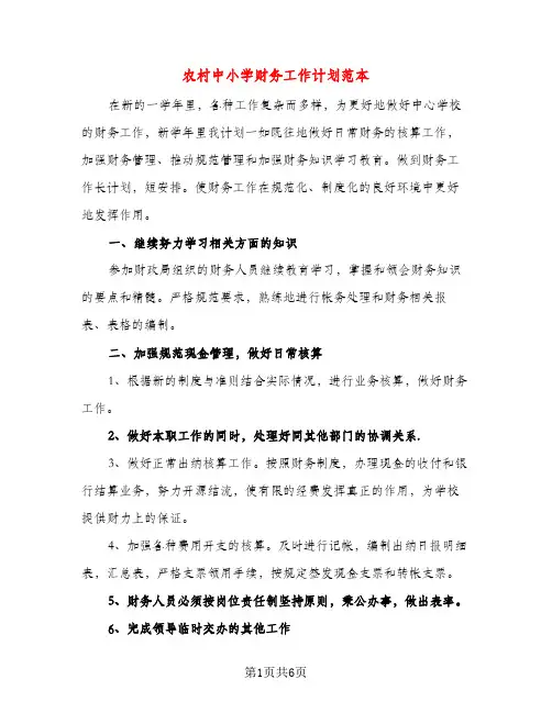 农村中小学财务工作计划范本（三篇）