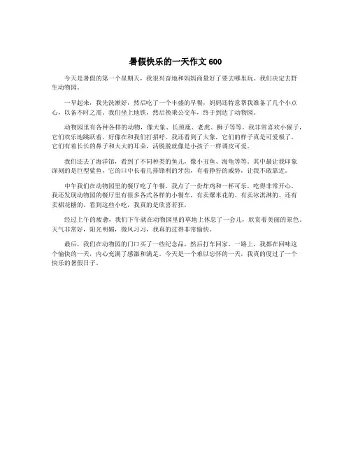 暑假快乐的一天作文600