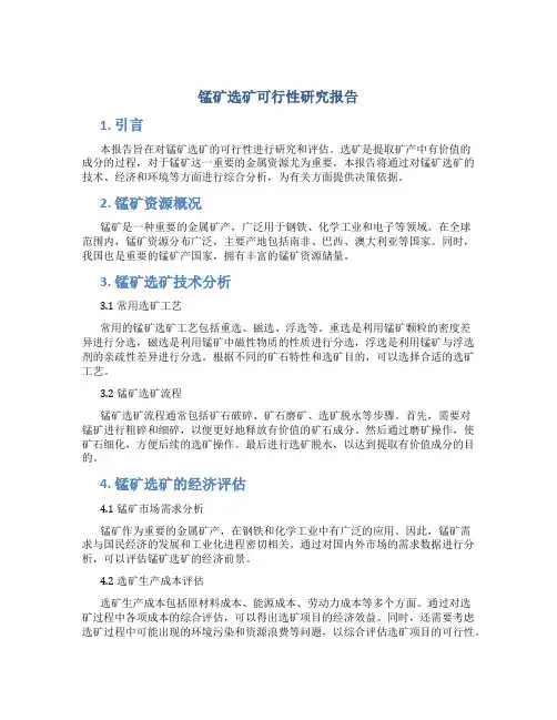 锰矿选矿可行性研究报告
