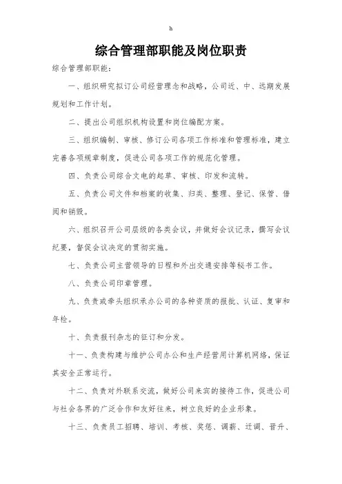 《岗位职责大全》word版