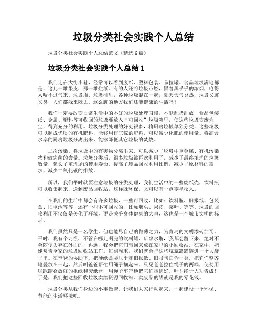 垃圾分类社会实践个人总结