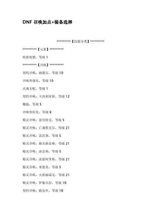 DNF召唤加点装备选择