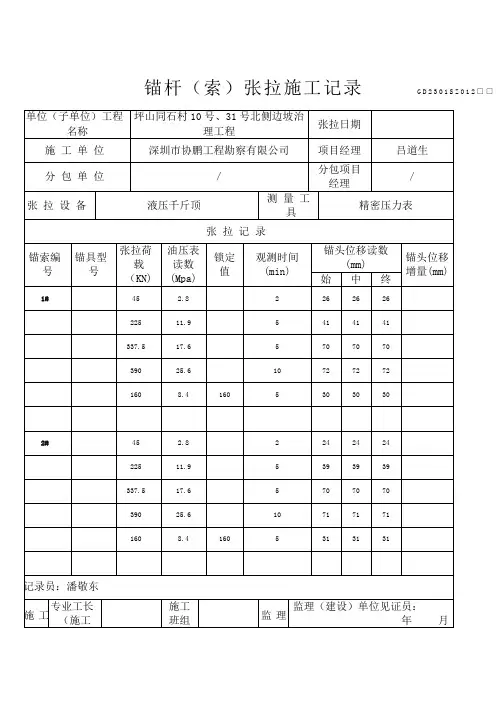锚索张拉施工记录