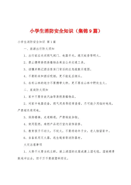 小学生消防安全知识(集锦9篇)