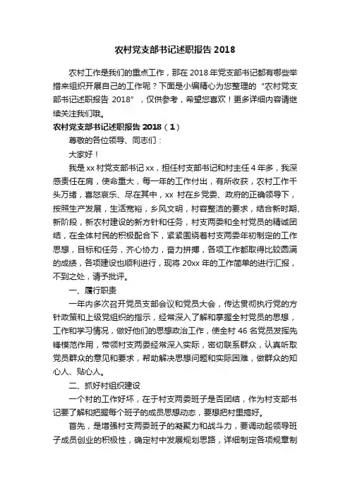 农村党支部书记述职报告2018