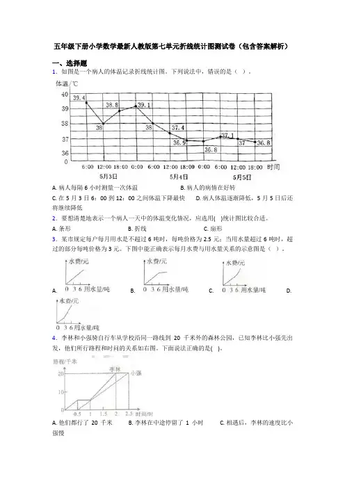 五年级下册小学数学最新人教版第七单元折线统计图测试卷(包含答案解析)