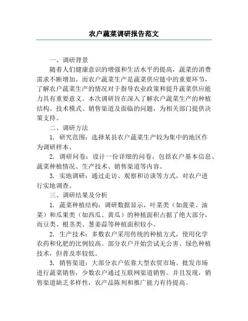 农户蔬菜调研报告范文