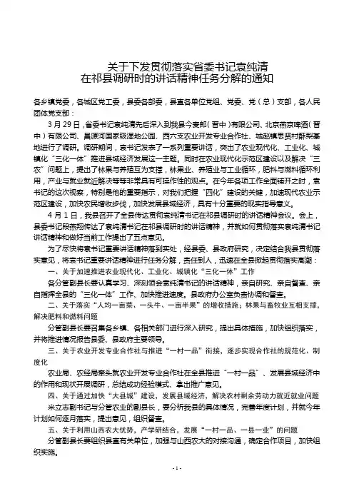 袁书记祁县讲话精神