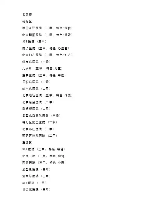 全国二级甲等以上医院
