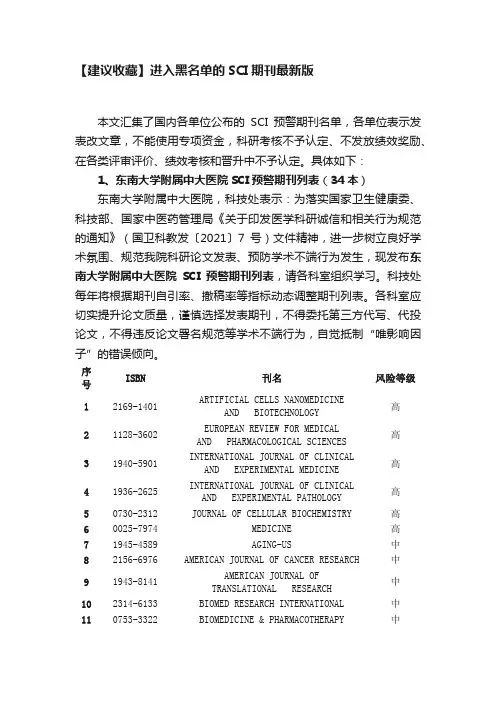 【建议收藏】进入黑名单的SCI期刊最新版