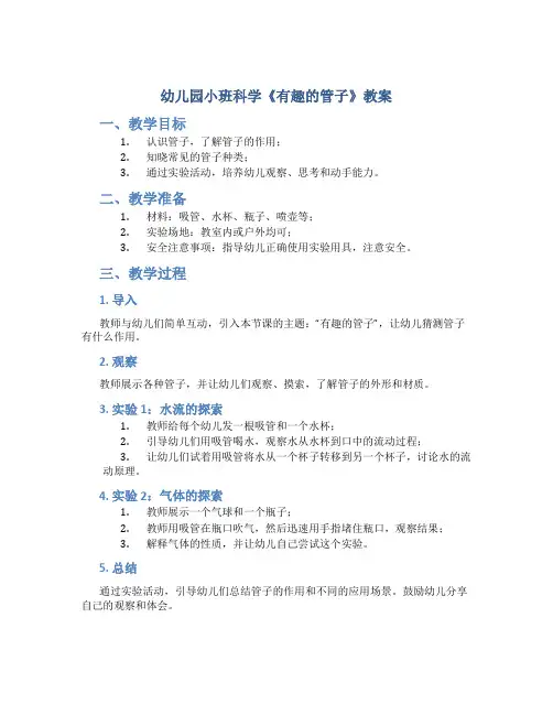 幼儿园小班科学《有趣的管子》教案