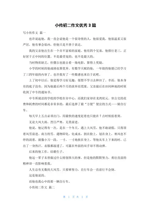 小传初二作文优秀3篇