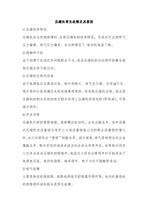 压缩机常见故障及原因