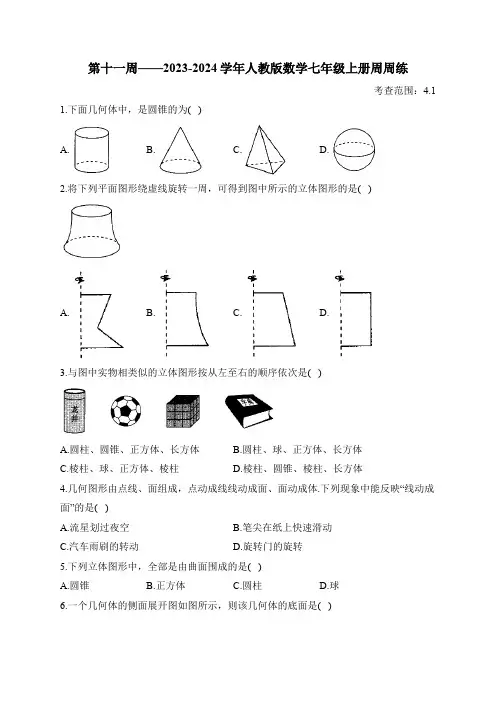 第11周——2023-2024学年人教版数学七年级上册周周练(含答案)