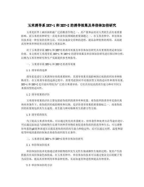玉米诱导系XKY-1和XKY-2的诱导效果及单倍体加倍研究