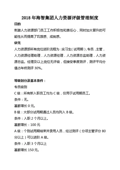 2018年海智集团人力资源评级管理制度