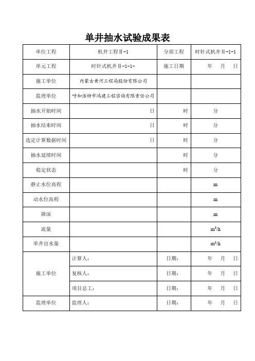 单井抽水试验成果表(时针式)