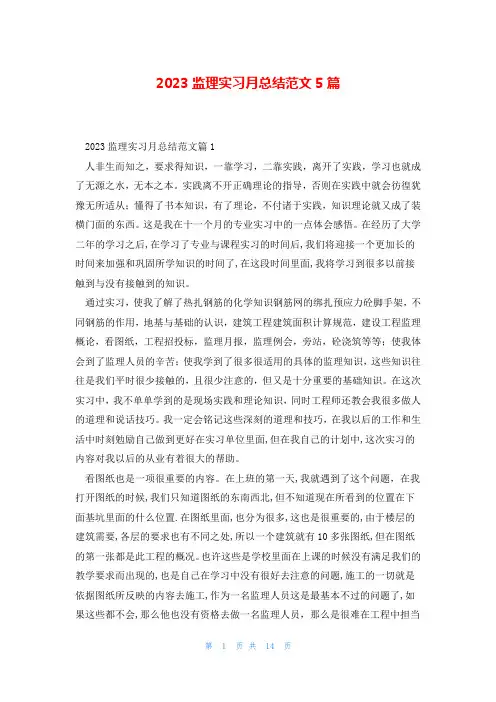 2023监理实习月总结范文5篇