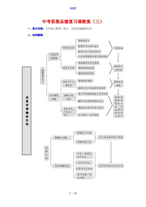 七年级政治上册第三单元 过富有情趣的生活教案人教版