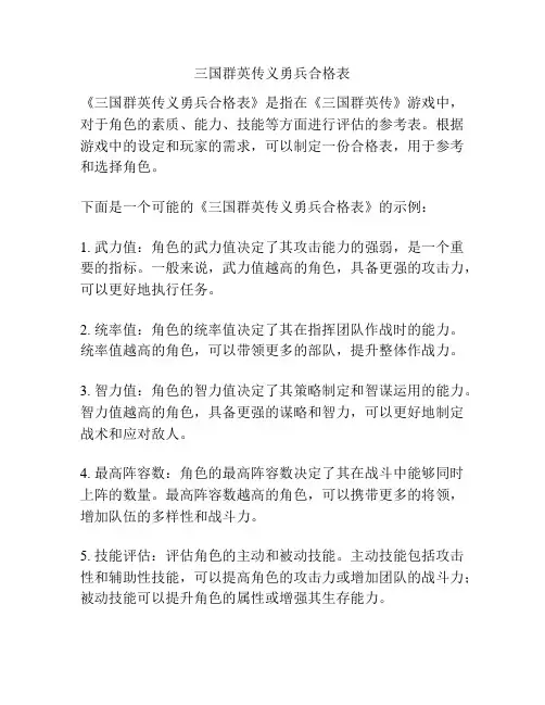 三国群英传义勇兵合格表